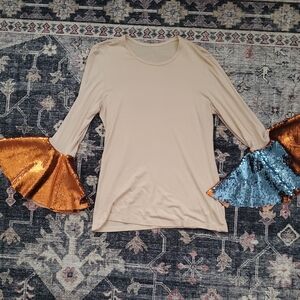 Women's Cream Long-Sleeve Top with Sequin Bell Sleeves